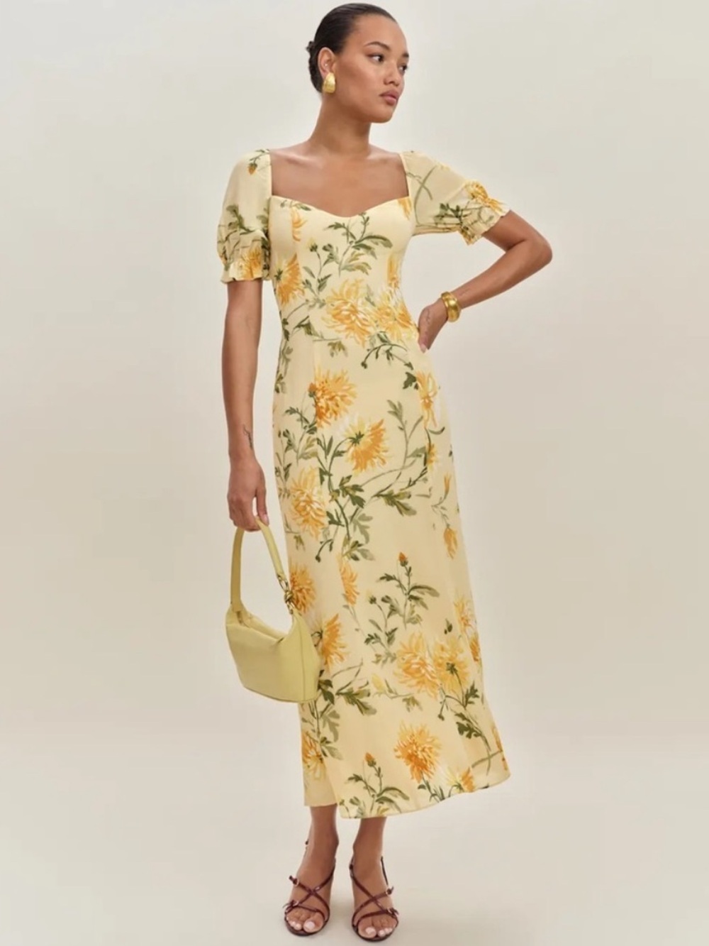 Reformation Gloria Yellow Floral Maxi Dress Size 4